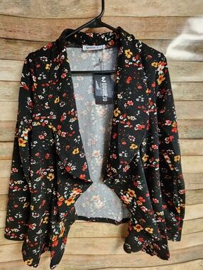Doublju Black Floral Open Front Cardigan